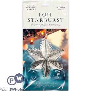 Nordic Nature Silver 3d Metallic Foil Starburst Christmas Decoration 60cm