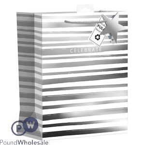 Giftmaker Silver Celebrate Stripes Gift Bag Large