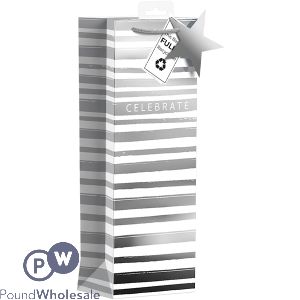 Giftmaker Silver Celebrate Stripes Gift Bag Bottle