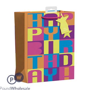 Giftmaker Neon Block Happy Birthday Gift Bag Medium