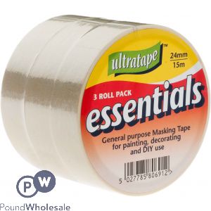 Ultratape Essentials Masking Tape 3 Pack 24mm X 15m