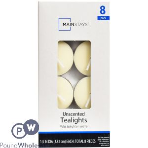 MAINSTAYS IVORY UNSCENTED TEALIGHTS 1.5&quot; 8 PACK