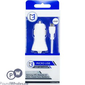 Vibe 2amp White Micro Usb Car Charger 1.2m