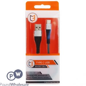 Vibe Type C Usb Hi-speed Charge & Sync Braided Cable Silver 1m