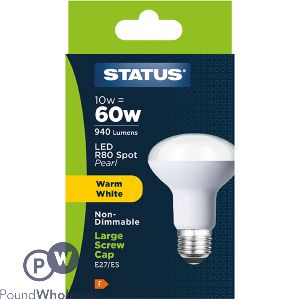 Status R80 Spot 10W=60W Pearl E27 Warm White LED Light Bulb
