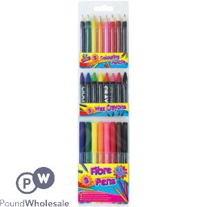 ARTBOX ASSORTED COLOUR PEN, PENCIL &amp; CRAYON COLOURING SET 24 PACK