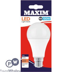 Maxim Led Light Bulb 16w=100w Gls Pearl Warm White Bayonet Cap