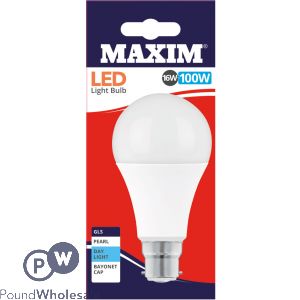 Maxim Led Light Bulb 16w=100w Gls Pearl Day Light White Bayonet Cap