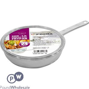 PRIMA STAINLESS STEEL 24CM FRY PAN WITH GLASS LID 2.3L