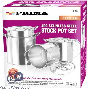 PRIMA STAINLESS STEEL STOCK POT SET 4PC