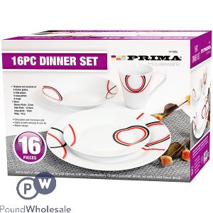 Prima Red & Black Wild Flower Dinner Set 16pc