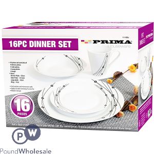 Prima Black Floral Dinner Set 16pc