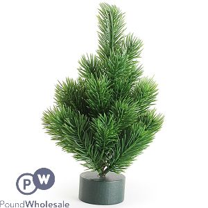 Small Wood Base Green PVC Christmas Tree 22cm