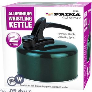 Prima Green & Black Aluminium Camping Whistling Kettle 2l