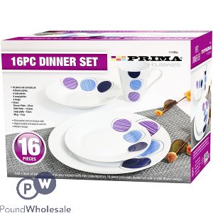 Prima Black, Blue & Purple Wild Flower Dinner Set 16pc