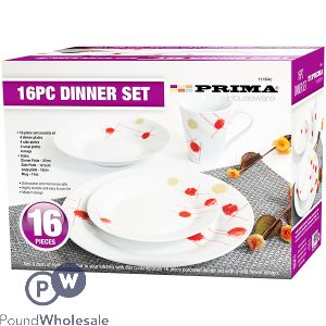 PRIMA RED &amp; CREAM WILD FLOWER DINNER SET 16PC