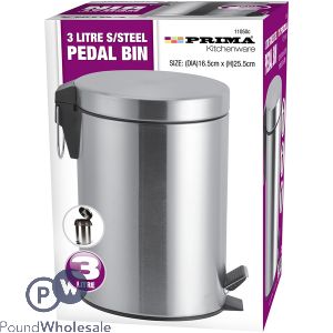 Prima 3l Stainless Steel Pedal Bin 16.5cm X 25.5cm