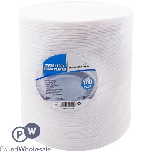 PRIMA DISPOSABLE WHITE FOAM PLATE 25CM 100 PACK