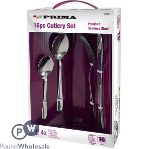 Prima Polished Stainless Steel Dining Cutlery Set 16 Pack