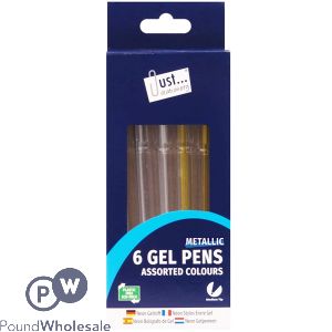 6pc GEL PENS GOLD & SILVER