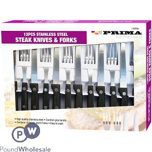 PRIMA STAINLESS STEEL STEAK KNIVES &amp; FORKS 12PC