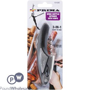 PRIMA 3-IN-1 WINE BOTTLE OPENER &amp; KNIFE CORKSCREW