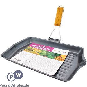 PRIMA ROSEWOOD HANDLE NON-STICK GRILL PAN 34CM X 22CM