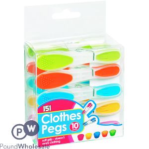 151 ASSORTED COLOUR SOFT-GRIP CLOTHES PEGS 10 PACK