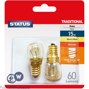 Status 15W Halogen Clear Warm White E14 Oven Light Bulb 2 Pack