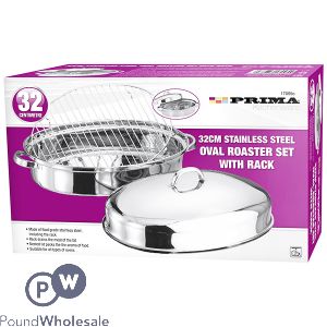 Prima Stainless Steel Oval Roaster Set With Rack 32cm