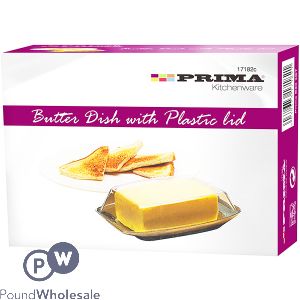 PRIMA STAINLESS STEEL BUTTER DISH WITH PLASTIC ACRYLIC LID SET