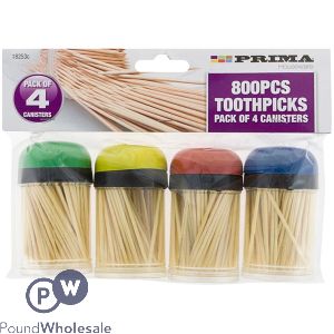 Prima Toothpicks Canisters 800pc 4 Assorted