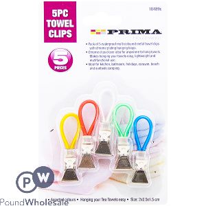 PRIMA ASSORTED COLOUR TOWEL CLIPS 5PC