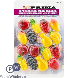 PRIMA ASSORTED FRUIT-SHAPED FRIDGE MAGNET MEMO HOLDERS 16 PACK