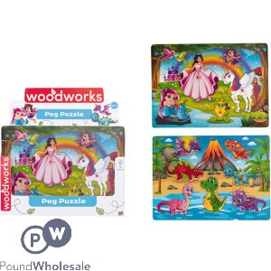 Woodworks Wooden Princess & Dinosaur Peg Puzzles Cdu Assorted