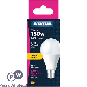 Status Classic Pearl Round 19W=150W B22 Warm White LED Light Bulb