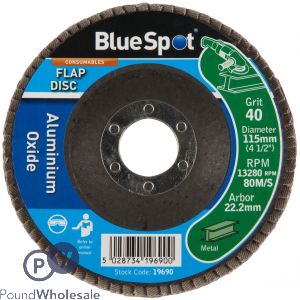 Bluespot 4.5" 40 Grit Aluminium Oxide Flap Disc