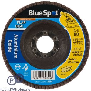 Bluespot 4.5" 80 Grit Aluminium Oxide Flap Disc (no Header Card)