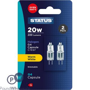 Status 20W Halogen G4 Capsule Clear Warm White Light Bulb 2 Pack