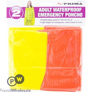 PRIMA ADULT WATERPROOF EMERGENCY PONCHO 2 PACK