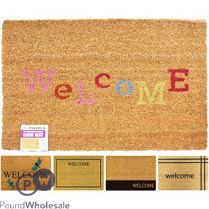 Prima PVC Natural Coir Printed Welcome Door Mat Assorted 40cm X 60cm