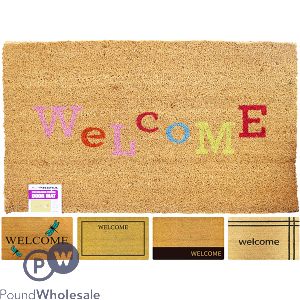Prima PVC Natural Coir Printed Welcome Door Mat Assorted 45cm X 75cm