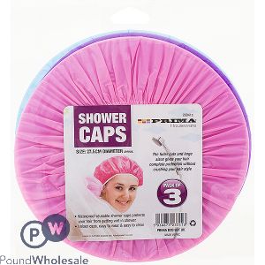 Prima Shower Caps Assorted Colours 27.5cm 3 Pack