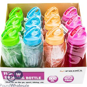 PRIMA FLIP LID DRINKING BOTTLE ASSORTED COLOURS 800ML CDU