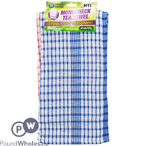 100% Cotton Monocheck Assorted Colour Tea Towel 2 Pack