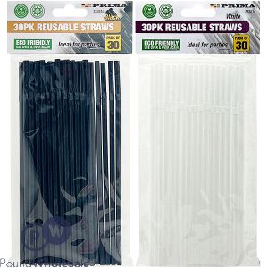 Prima Flexible Reusable Straws 30 Pack Black &amp; White Assorted Colours