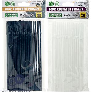 Prima Flexible Reusable Straws 30 Pack Black & White Assorted Colours