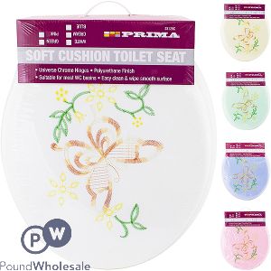 PRIMA SOFT CUSHION EMBROIDERED TOILET SEAT ASSORTED 18&quot;