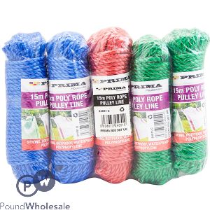 PRIMA POLY ROPE PULLEY LINE 15M ASSORTED COLOURS