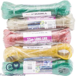 Prima Steel Core Clothesline 25m Assorted Colours